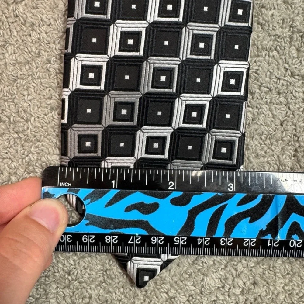 Bergamo New York Mens Geometric Square Pattern Tie Black White Silver Grey Woven